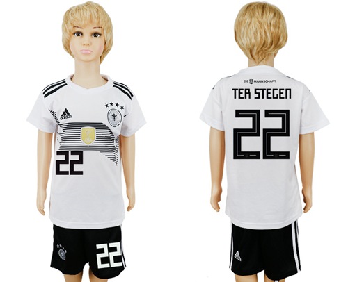 Germany #22 Ter Stegen White Home Kid Soccer Country Jersey